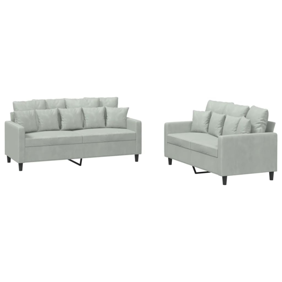 Set de canapele cu perne, 2 piese, gri deschis, catifea - 1 | YEO