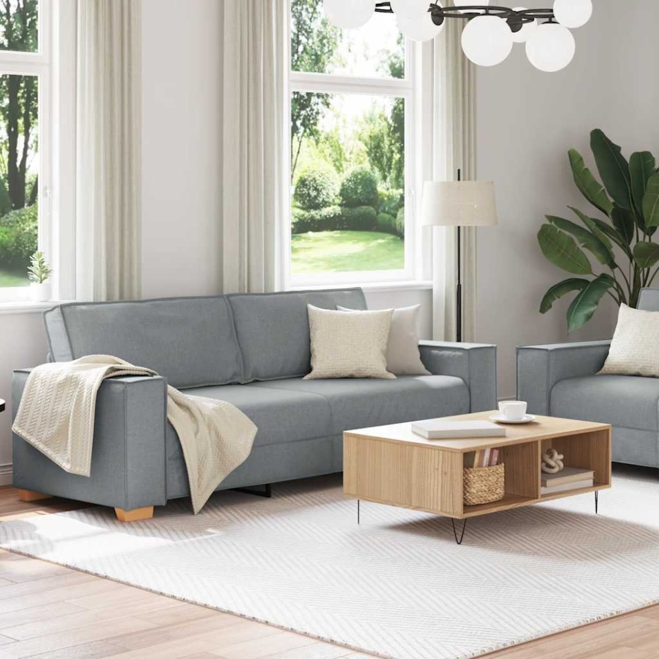 Set de canapele cu perne, 2 piese, gri deschis, textil - 2 | YEO