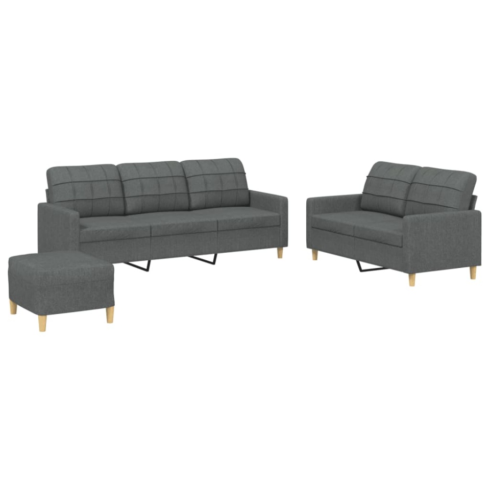 Set de canapele cu perne, 3 piese, gri închis, textil - 1 | YEO