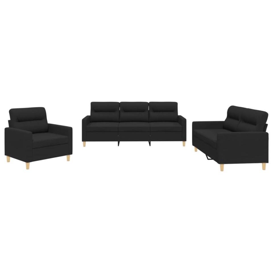 Set de canapele cu perne, 3 piese, negru, textil - 1 | YEO