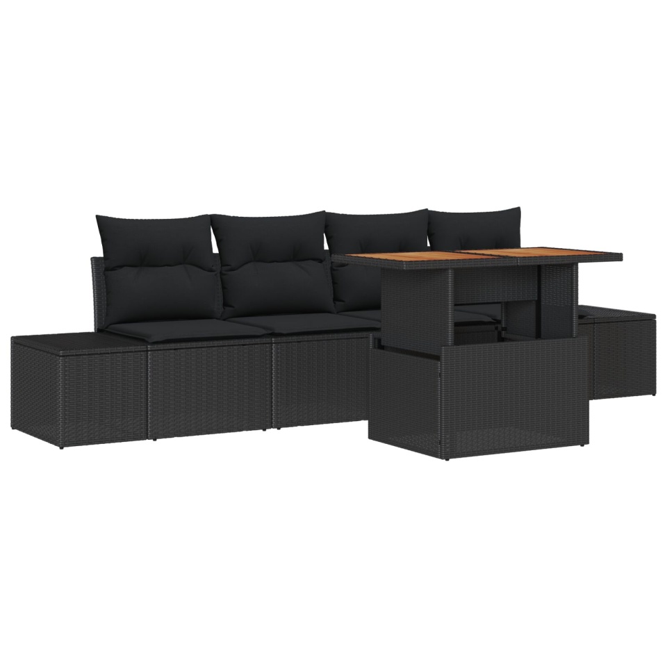 Set de canapele pentru grădină Set de 5 Negru Ratan, Țesătură - 1 | YEO