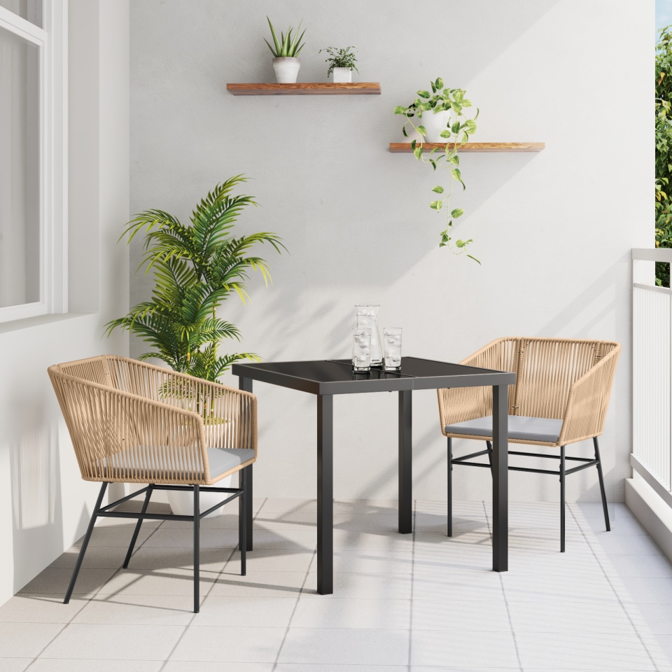 Set de dining de grădină 3 piese cu perne maro din poliratan