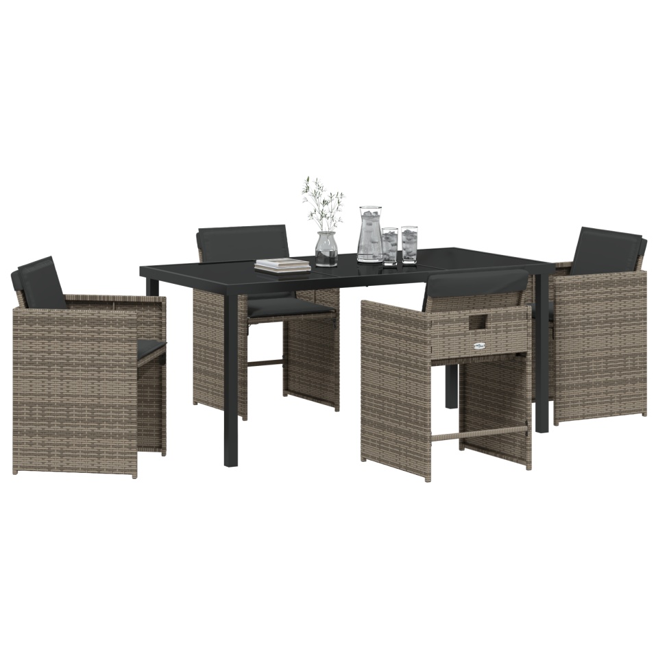 Set de dining de grădină 5 piese cu perne Gri Ratan PE - 2 | YEO