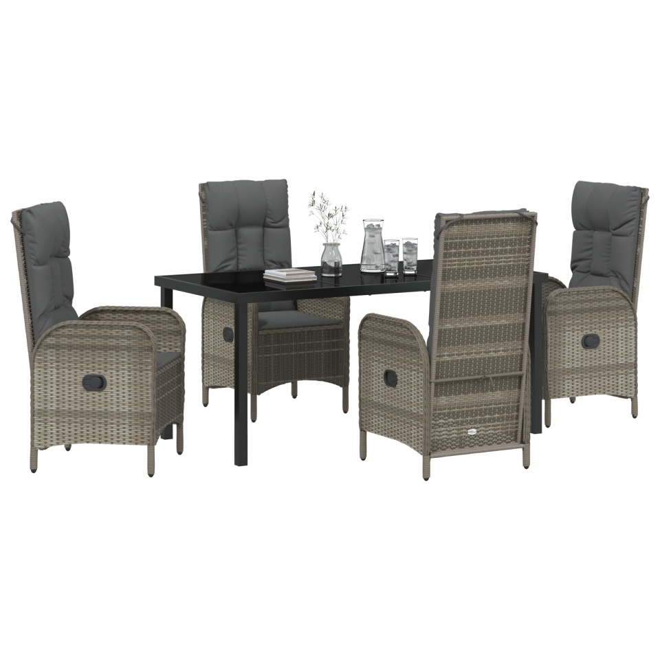 Set de dining de grădină 5 piese gri din ratan poli - 2 | YEO