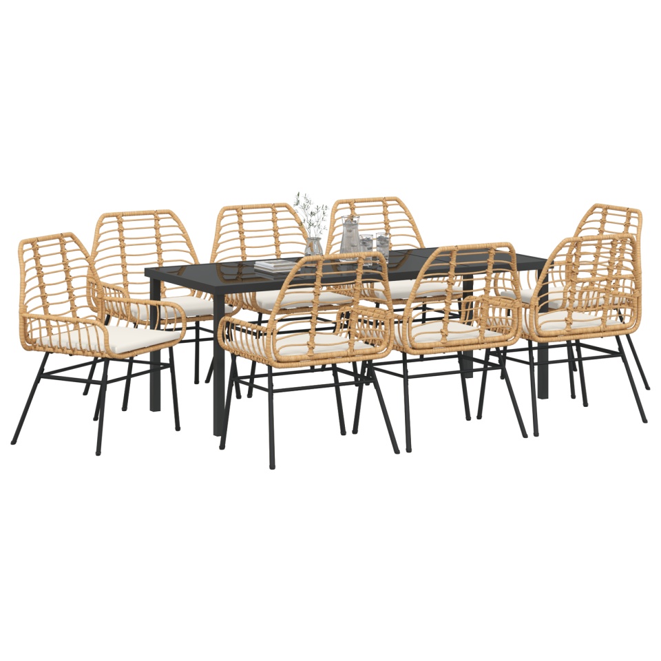 Set de dining de grădină cu 9 piese cu perne maro din ratan poli - 2 | YEO