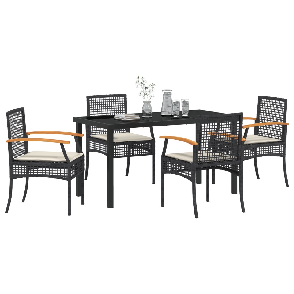 Set de dining de grădină de 5 piese cu perne din ratan negru sintetic - 2 | YEO