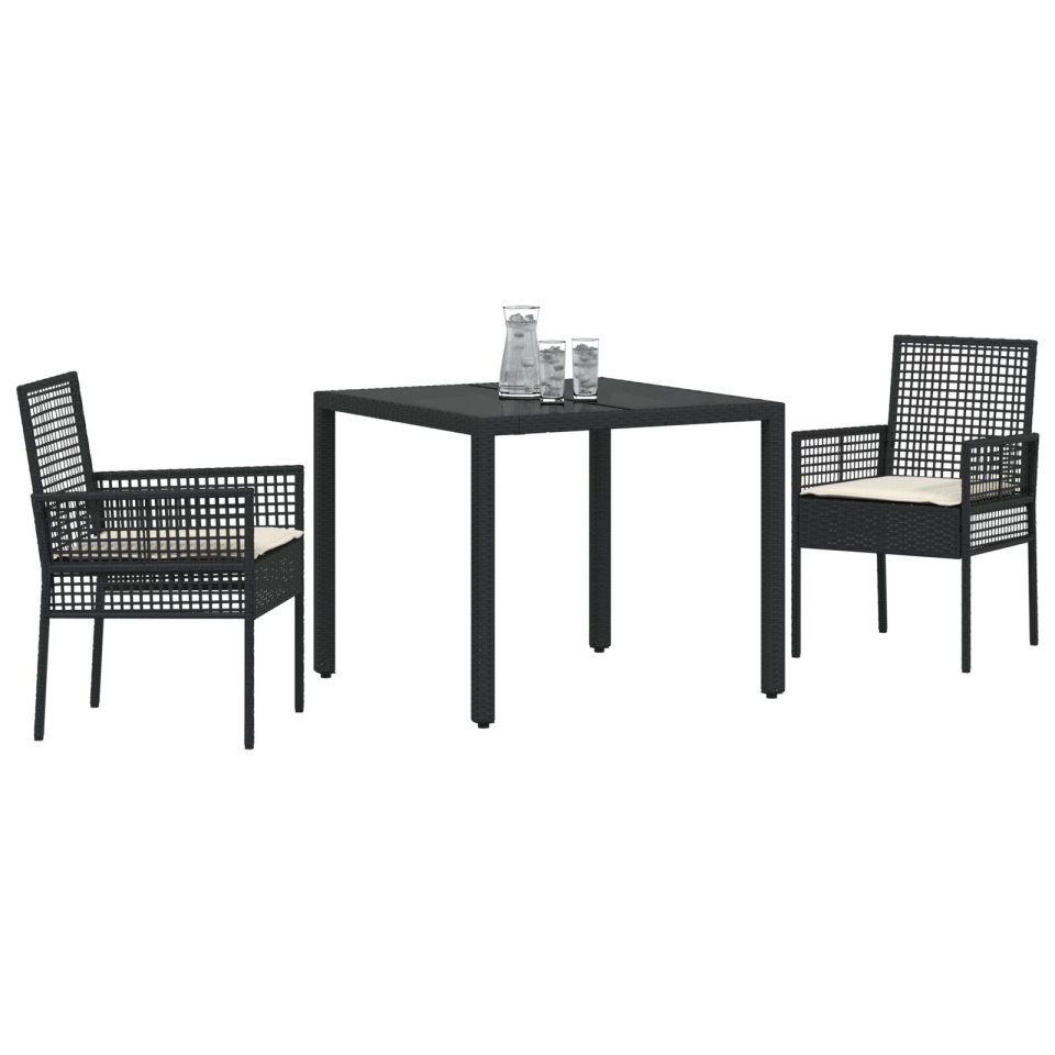 Set de dining pentru grădină 3 piese cu perne Negru Poliratan - 2 | YEO