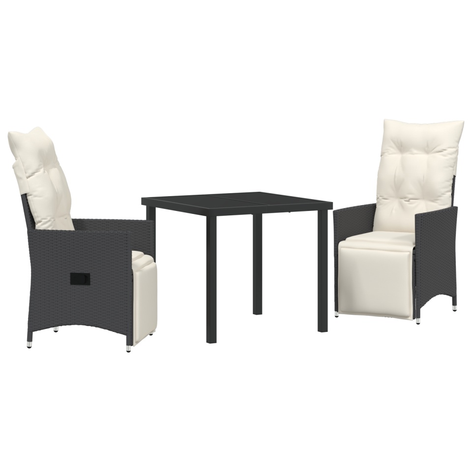 Set de dining pentru grădină 3 piese cu perne Negru Poliratan - 1 | YEO