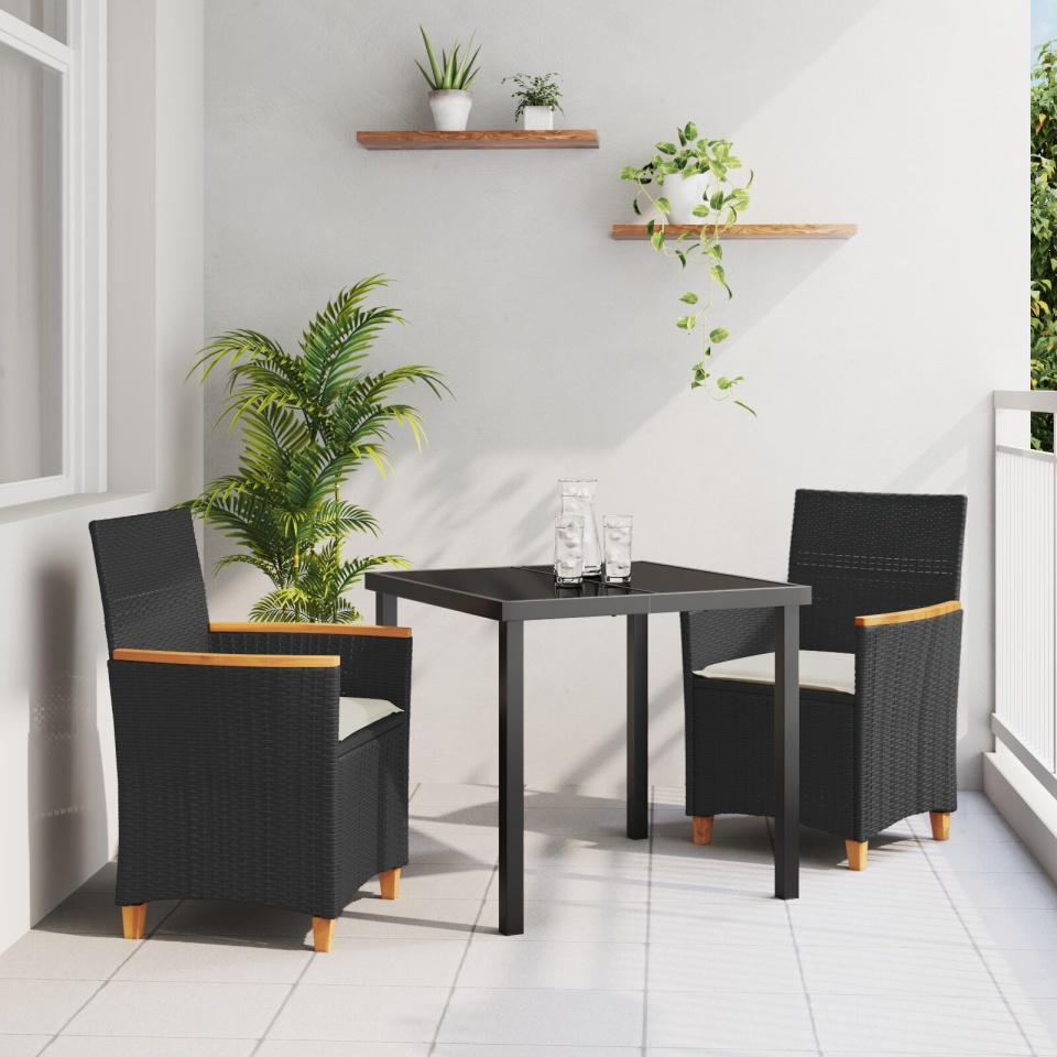 Set de dining pentru grădină 3 piese cu perne Negru Ratan Poli