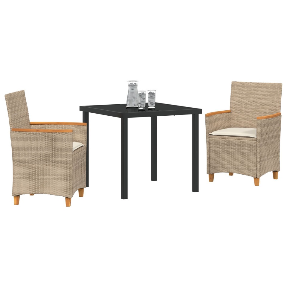 Set de Dining pentru Grădină , 3 Piese, Ratan Polimer Bej - 2 | YEO