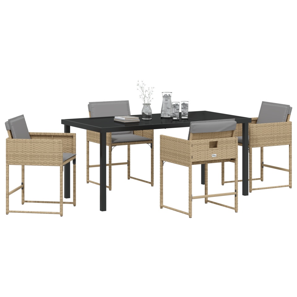Set de Dining pentru Grădină 5 Piese cu Perne Bej Rattan Poli - 2 | YEO