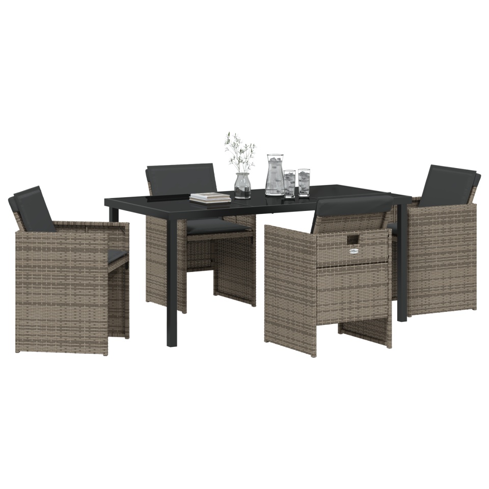 Set de dining pentru grădină 5 piese cu perne gri din rattan poliester - 2 | YEO