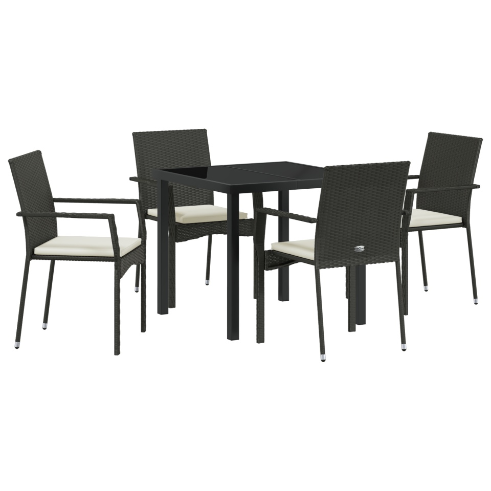 Set de dining pentru grădină 5 piese cu perne Negru Ratan sintetic - 1 | YEO