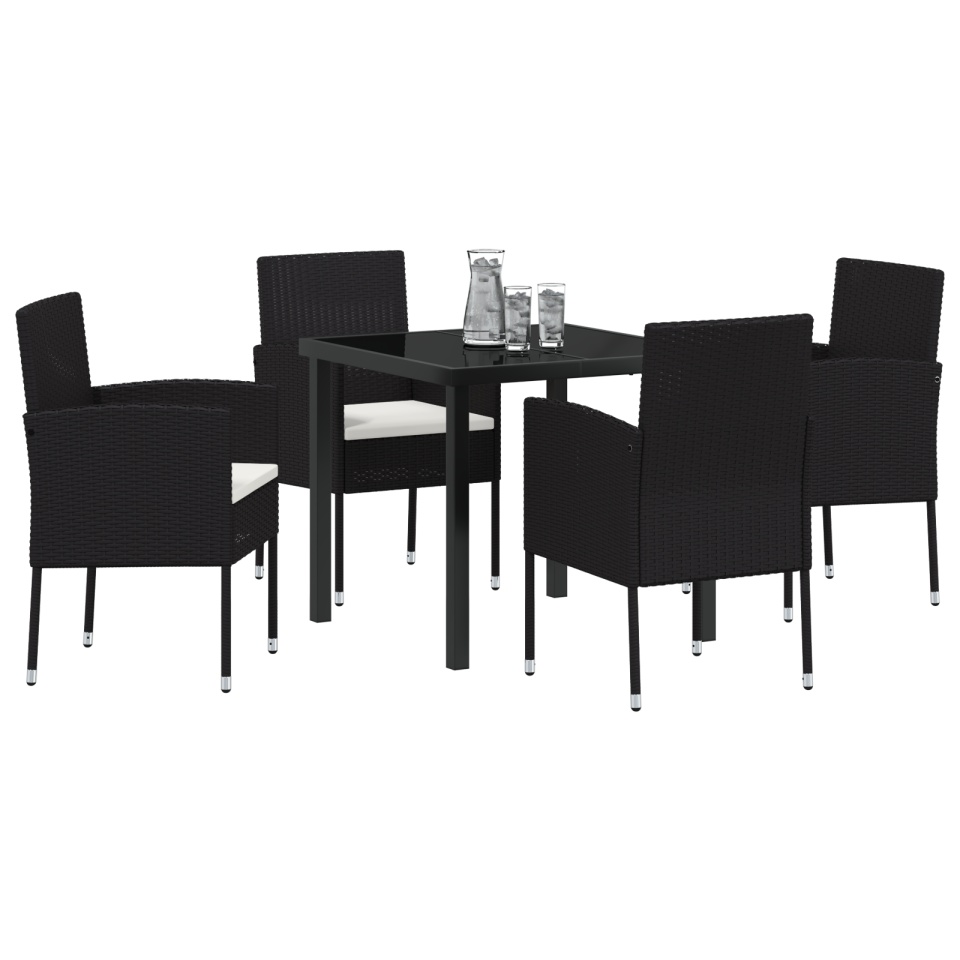 Set de dining pentru grădină cu 5 piese și perne din poliratan negru - 2 | YEO