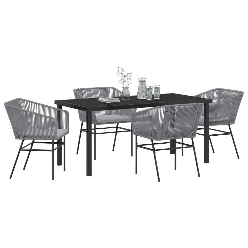 Set de dining pentru grădină cu 5 piese și perne Gri din Poliratan - 2 | YEO