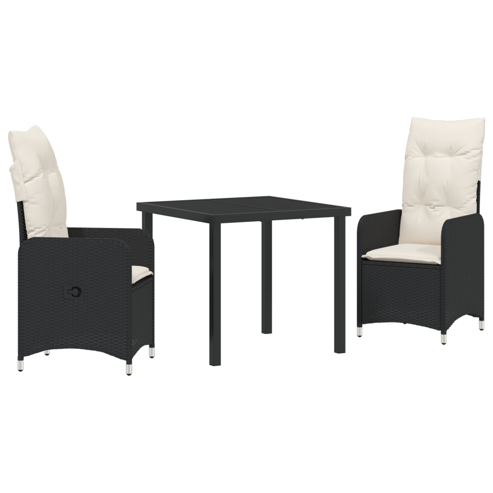 Set de Dining pentru Grădină de 3 Piese cu Perne Negre din Poliratan - 1 | YEO