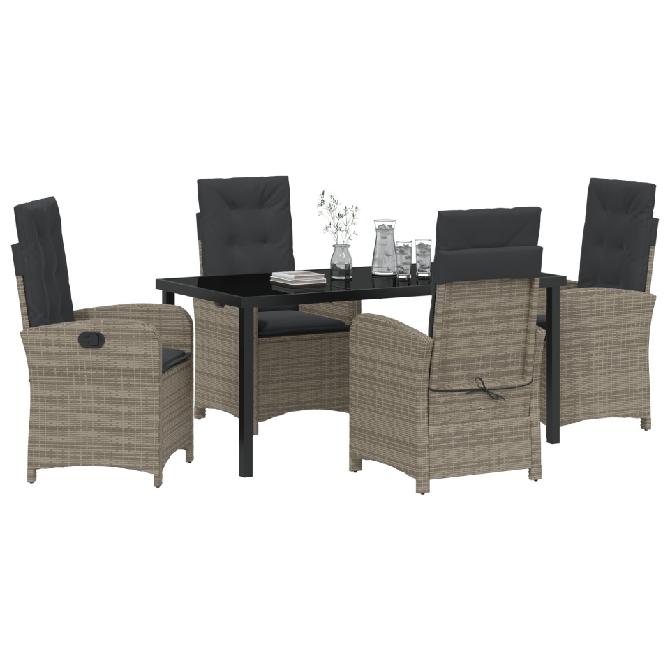 Set de dining pentru grădină de 5 piese cu perne gri din poliratan - 2 | YEO