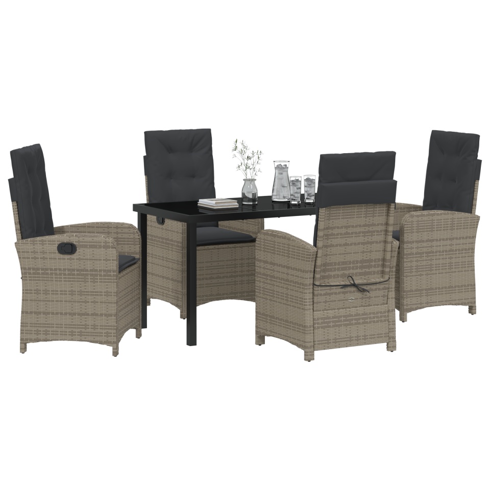 Set de Dining pentru Grădină de 5 Piese cu Perne Gri Ratan Poli - 2 | YEO