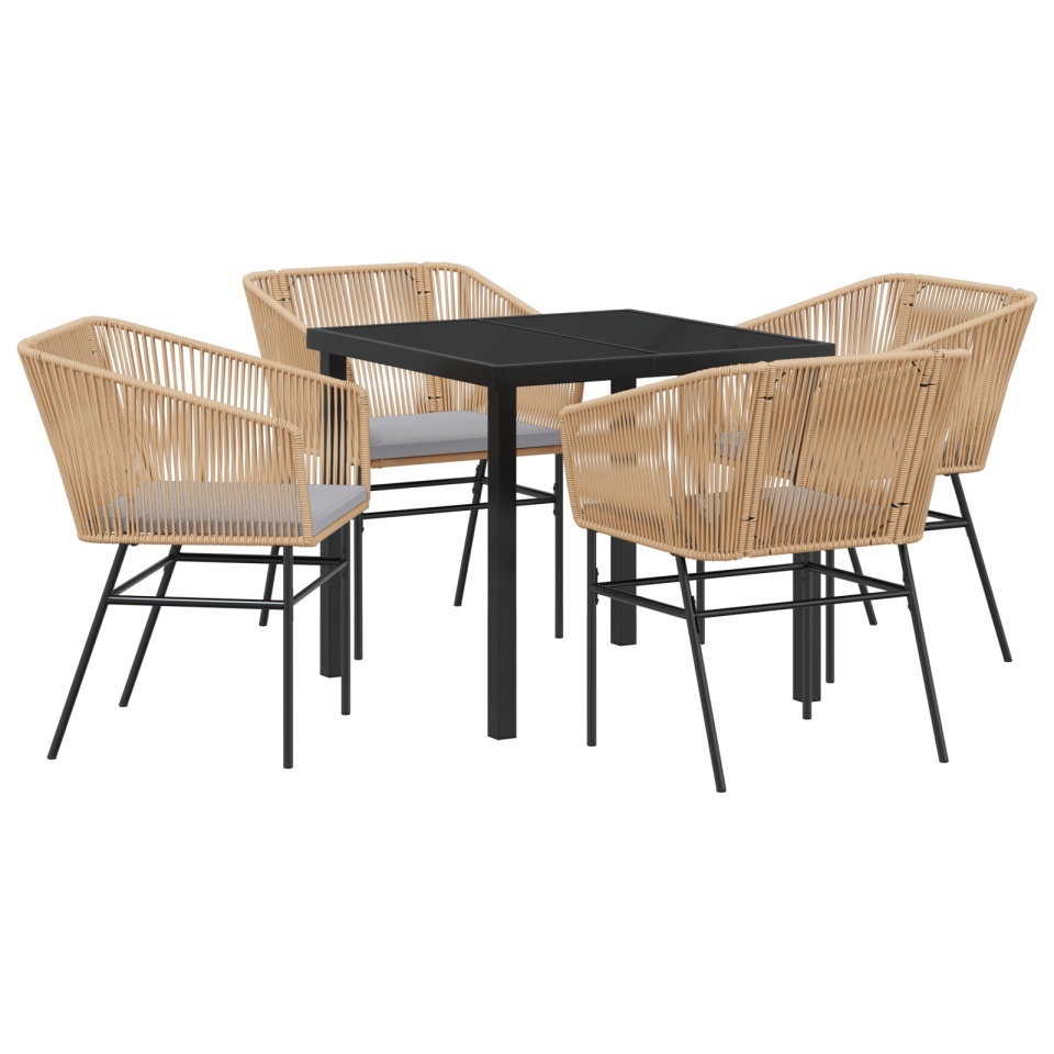 Set de dining pentru grădină din 5 piese cu perne maro din poliratan - 1 | YEO