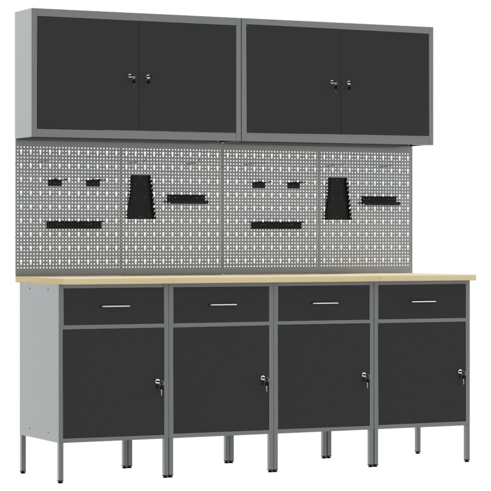 Set de dulap de lucru și tablă cu pegboard , 10 piese, negru, MDF și metal - 1 | YEO