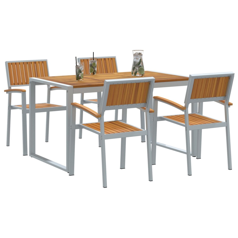 Set de masă 5 piese din lemn solid de acacia și metal - 2 | YEO