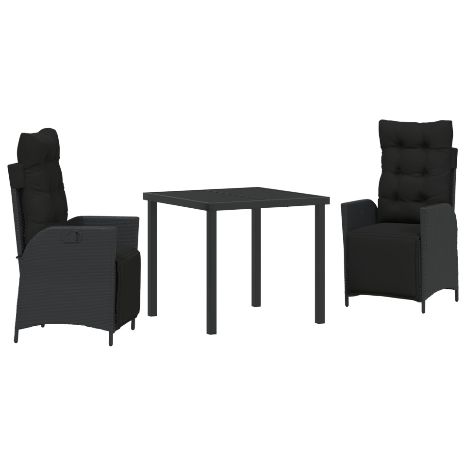 Set de masă de grădină 3 piese, ratan poli negru - 1 | YEO
