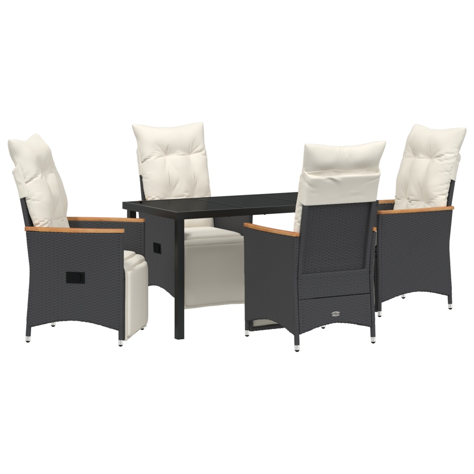 Set de masă de grădină 5 piese cu perne Ratan Poly Negru - 1 | YEO