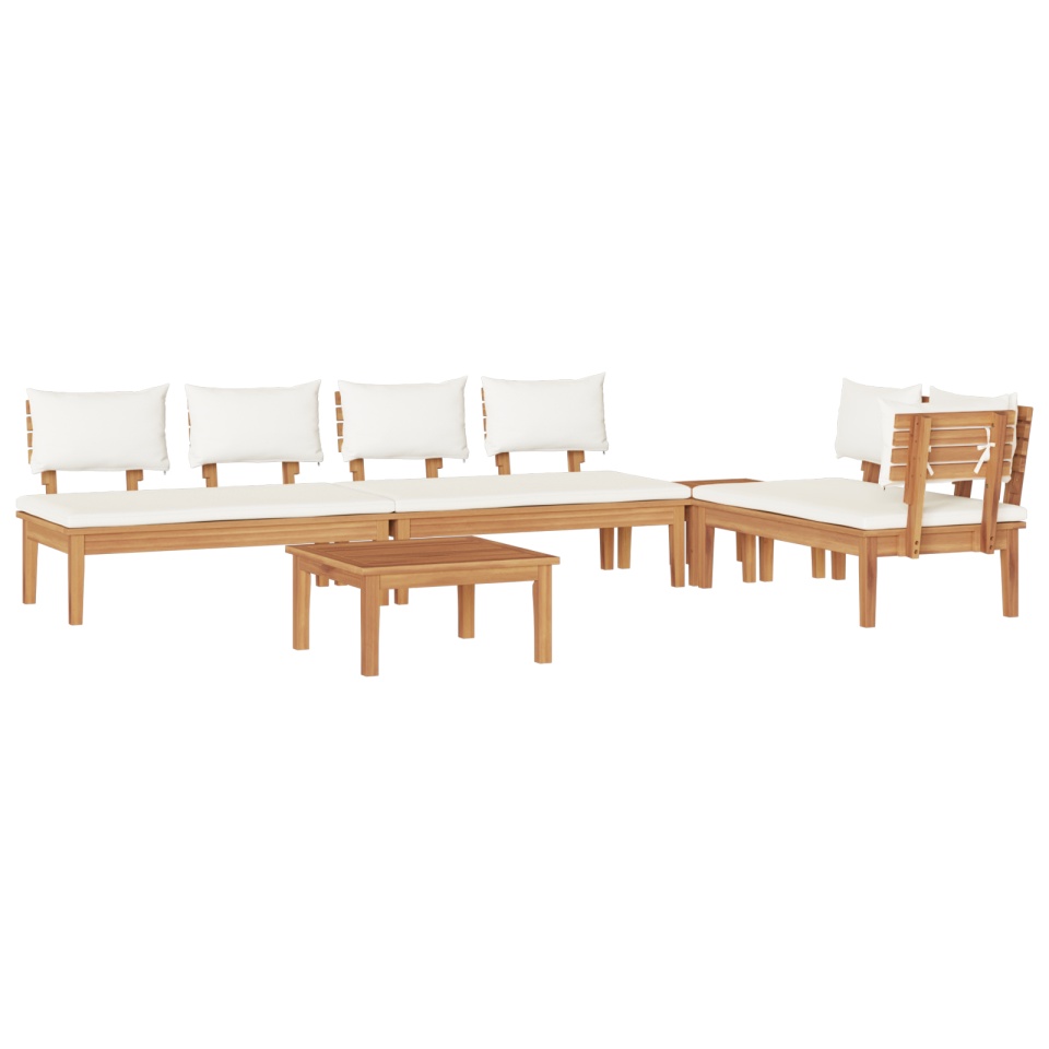 Set de Masa de Grădină cu 5 Piese cu Pernițe Lemn Solid Teak, Set de Bancă de Grădină cu 2 Piese Lemn Solid Teak - 1 | YEO