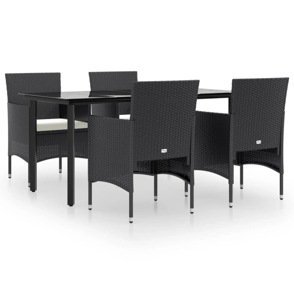 Set de masă pentru grădină, 5 piese, cu perne, negru - 1 | YEO