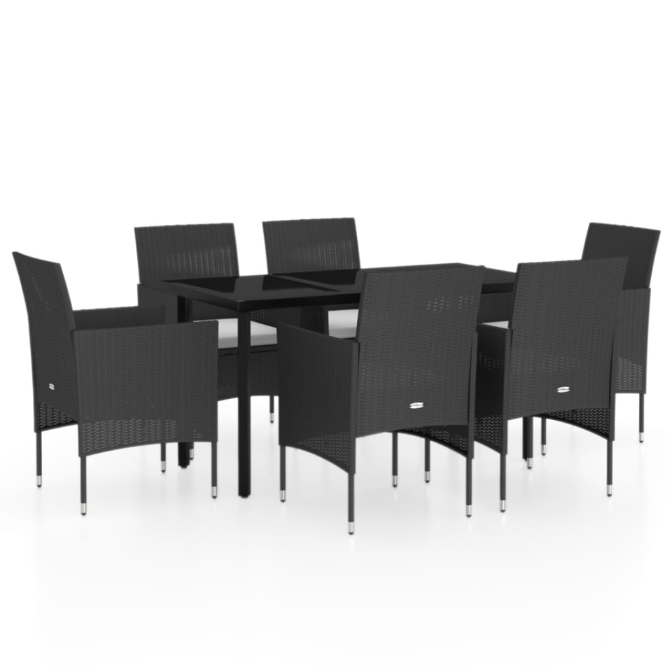 Set de masă pentru grădină, 7 piese, cu perne, negru - 1 | YEO