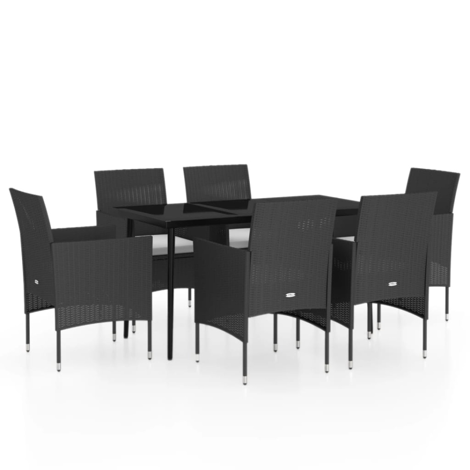 Set de masă pentru grădină, 7 piese, cu perne, negru - 1 | YEO