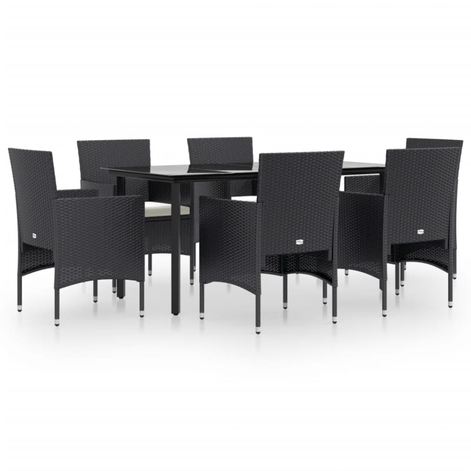 Set de masă pentru grădină, 7 piese, cu perne, negru - 1 | YEO