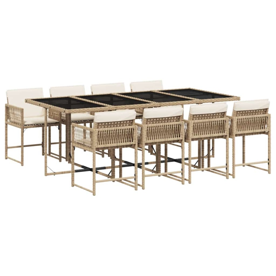 Set de masă pentru grădină, 9 piese, cu perne, bej, poliratan - 1 | YEO