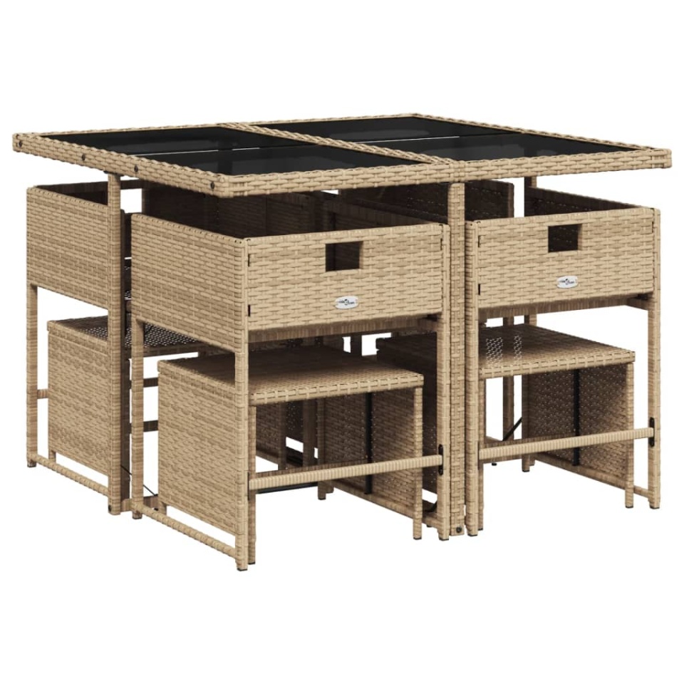 Set de masă pentru grădină, 9 piese, cu perne, bej, poliratan - 2 | YEO
