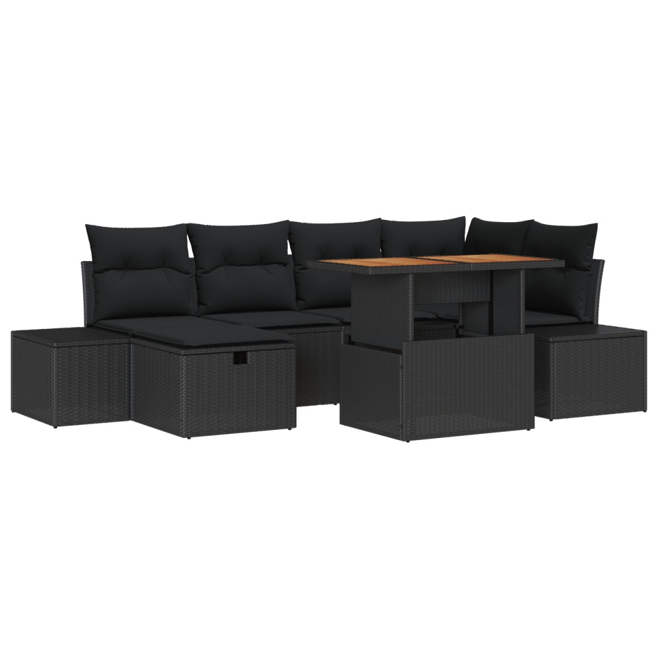 Set de mese pentru grădină cu perne, Negru, Poliratan, Acacia - 1 | YEO