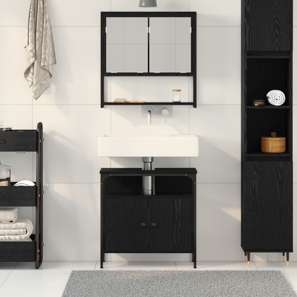 Set de mobilă pentru baie 2 piese din lemn laminat stejar negru - 2 | YEO