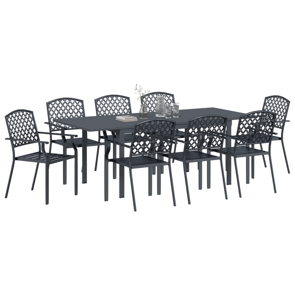 Set de mobilă pentru hol 9 piese oțel antracit, Masă de grădină extensibilă antracit (140-210)x90x73 cm oțel, Scaune de grădină 4 bucăți stivuite antracit oțel - 2 | YEO