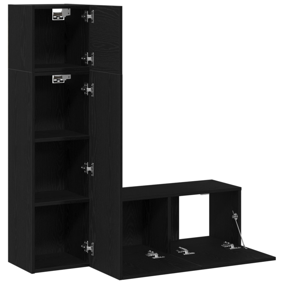 Set de mobilă pentru televizor 3 piese Negru Stejar Lemn prelucrat - 3 | YEO