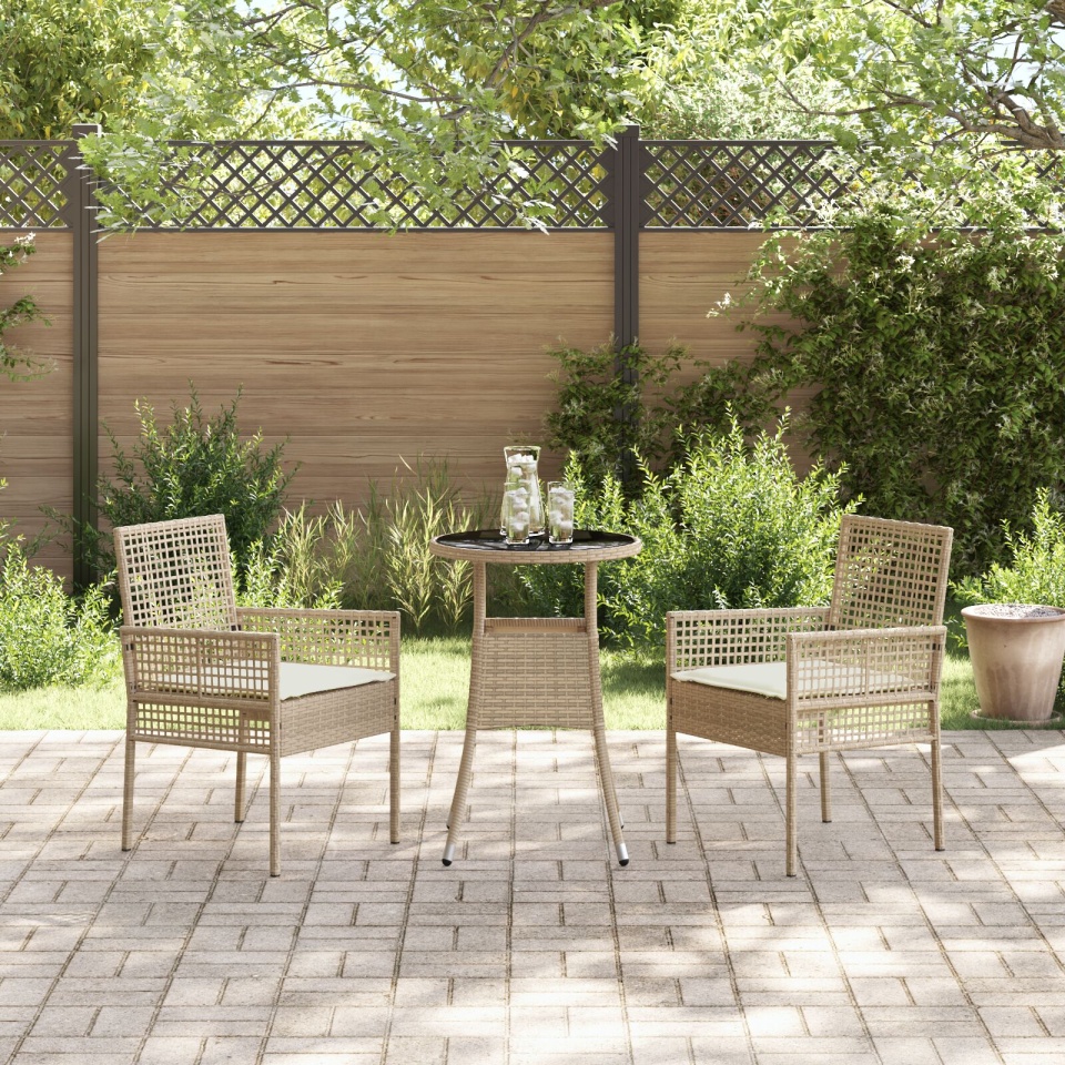 Set de Mobilier de Dining Set de 3 Bej Ratan, Metal Durabil - 3 | YEO