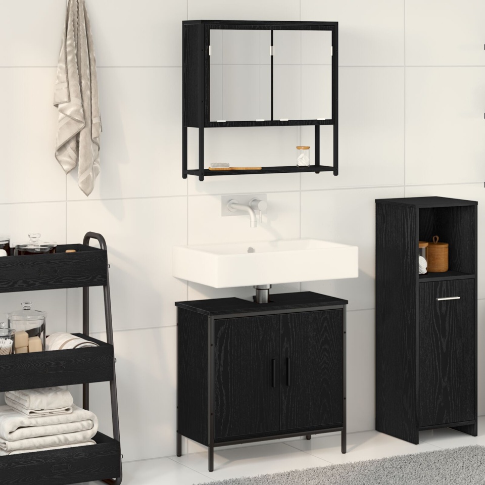 Set de mobilier pentru baie 2 piese în stejar negru din lemn prelucrat