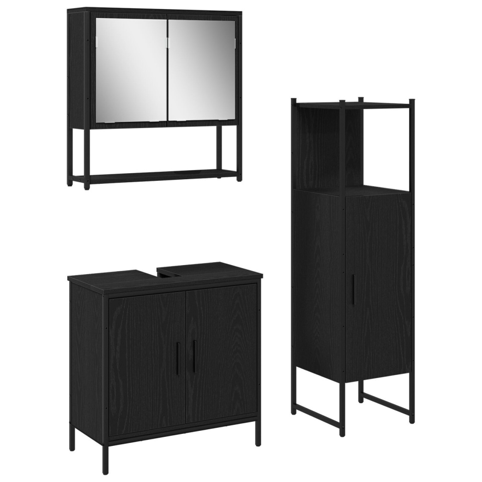 Set de Mobilier pentru Baie 3 Piese Negru Stejar Lemn Prelucrat - 1 | YEO
