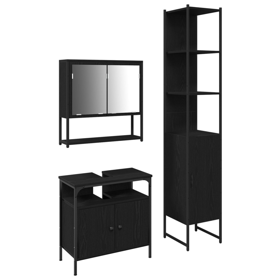 Set de Mobilier pentru Baie 3 Piese Negru Stejar Lemn Stratificat - 1 | YEO