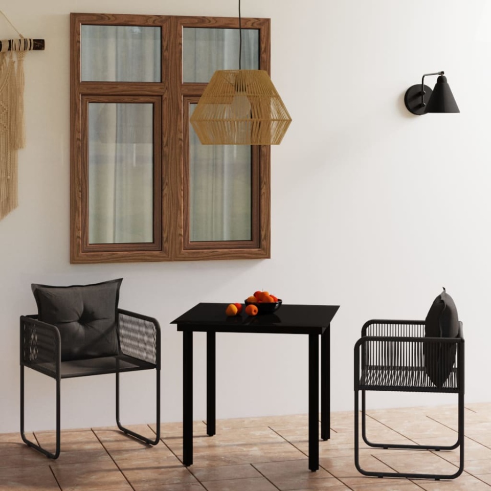 Set de mobilier pentru grădină, 3 piese, negru