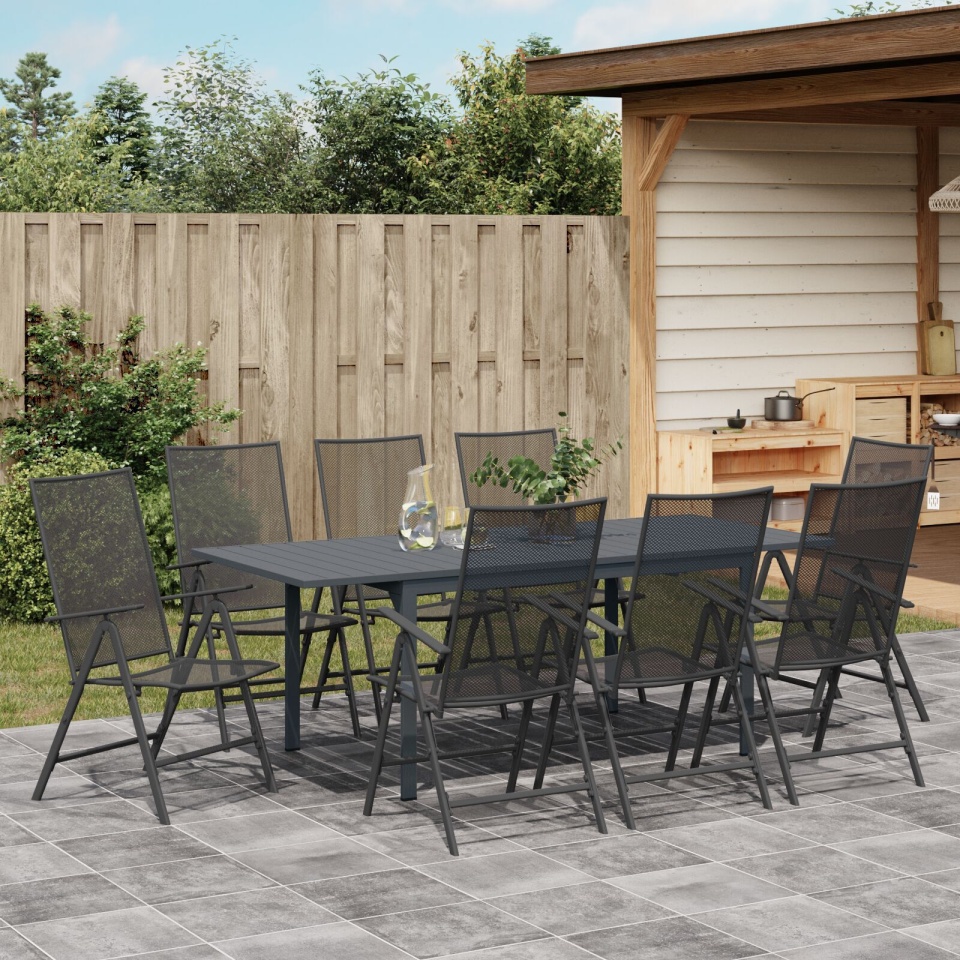 Set de mobilier pentru hol 9 Piese Oțel Anthracit, Masă extensibilă pentru grădină Anthracit (140-210)x90x73 cm Oțel - 3 | YEO