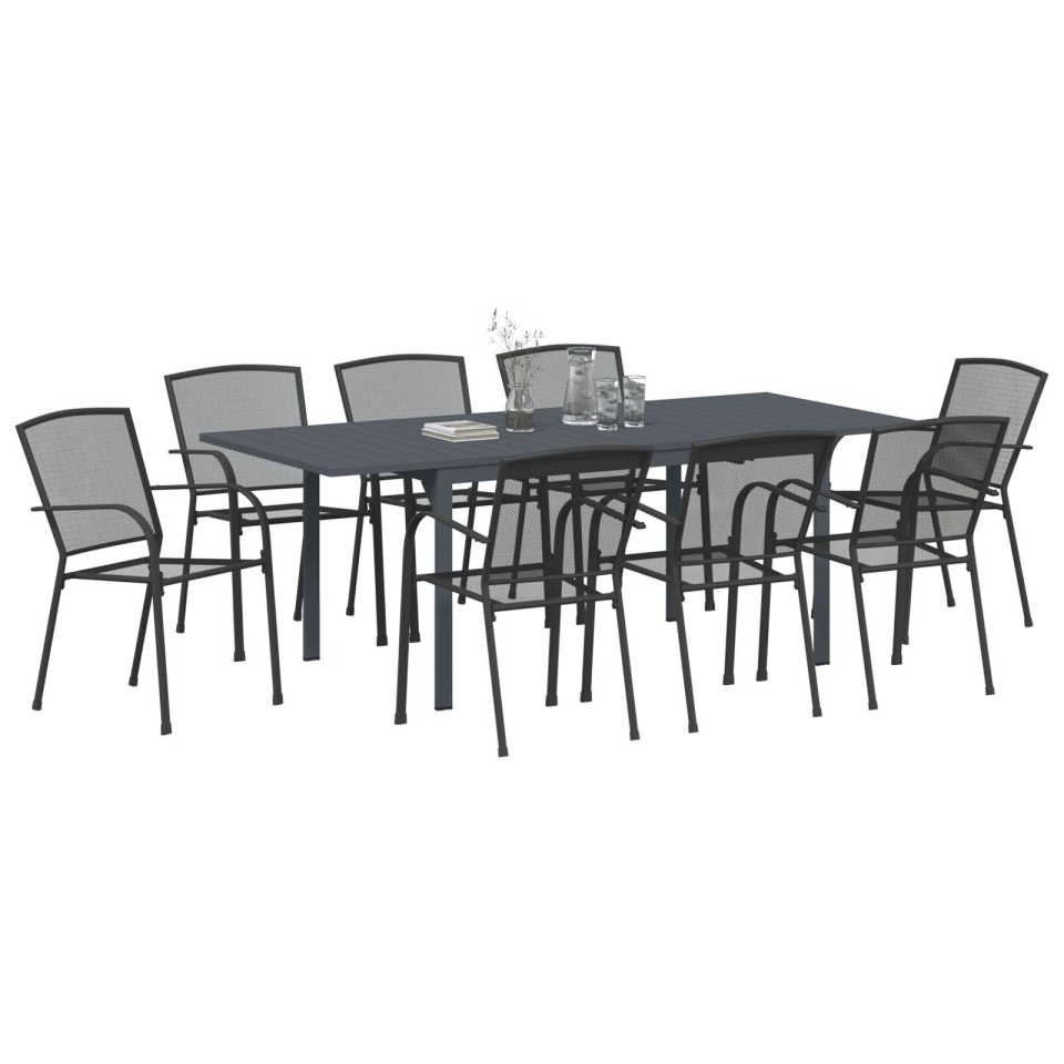 Set de Mobilier pentru Hol 9 Piese Oțel Antracit, Masă de Grădină Extensibilă Antracit (140-210)x90x73 cm Oțel - 2 | YEO