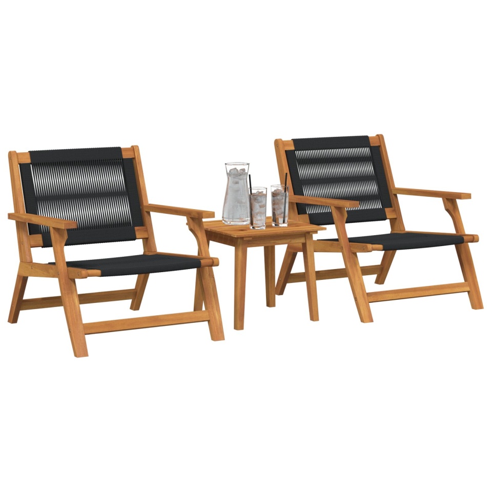 Set de scaune pentru grădină cu masă, 3 piese, negru, din lemn masiv de acacia - 2 | YEO