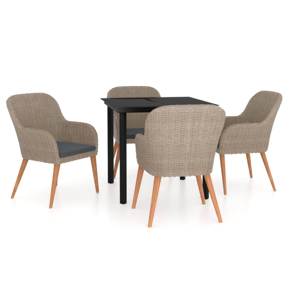 Set de servit masa pentru grădină, 5 piese, cu perne, maro - 1 | YEO