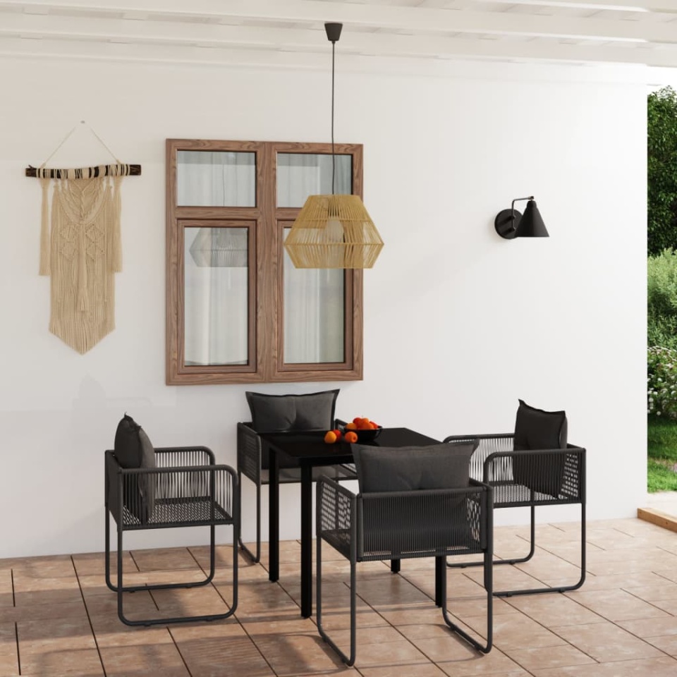 Set de servit masa pentru grădină, 5 piese, negru