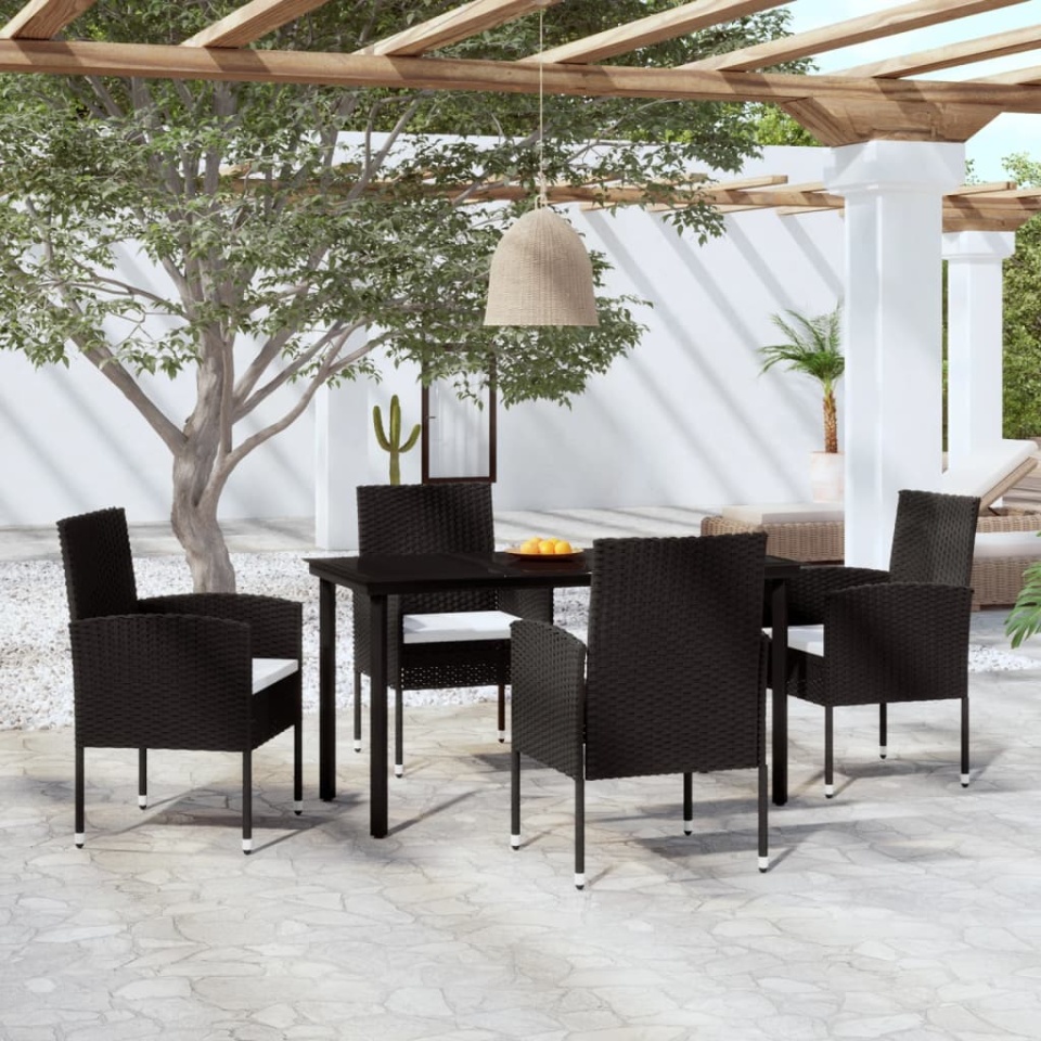Set de servit masa pentru grădină, 5 piese, negru