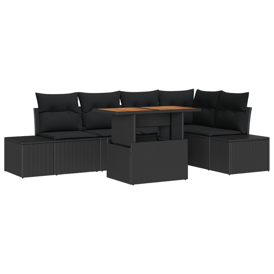 Set de Sofa de Grădină cu 6 Piese și Perne Ratan Polimer Negru - 1 | YEO